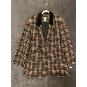 Vintage Sag Harbor Size 24w Plaid Wool Jacket Blazer Velvet Collar